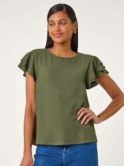 Roman Green Textured Frill Sleeve T-Shirt - Image 3 of 5