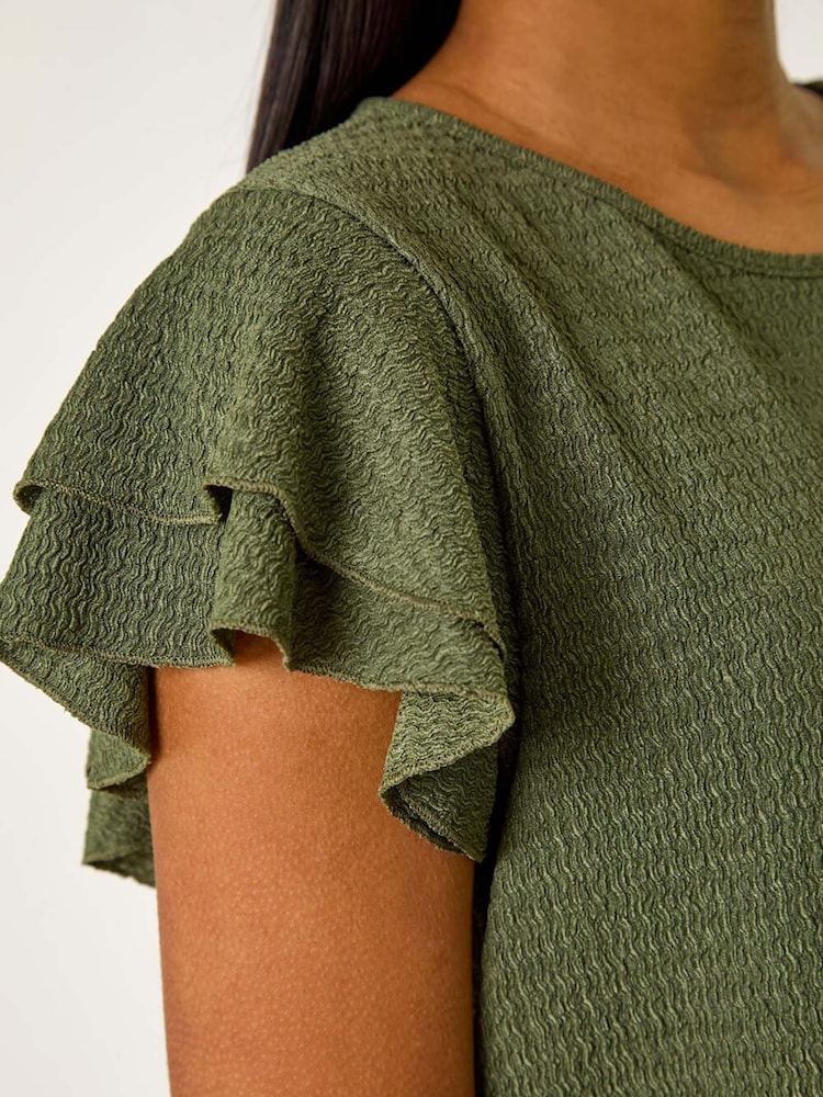 Roman Green Textured Frill Sleeve T-Shirt - Image 5 of 5