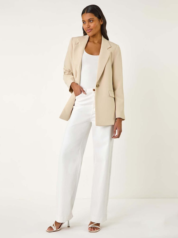 Roman Natural Buttoned Collar Revere Blazer - Image 1 of 5