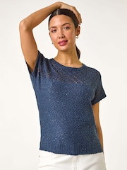 Blusa de malha mista de crochê Roman - Imagem 1 de 5