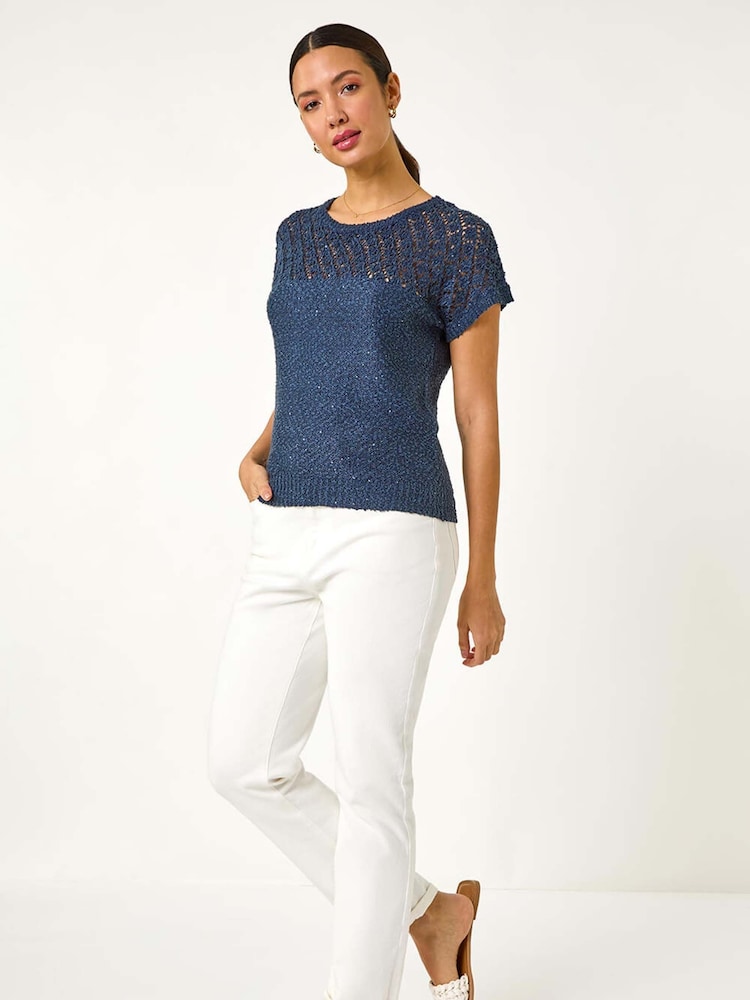 Blusa de malha mista de crochê Roman - Imagem 2 de 5