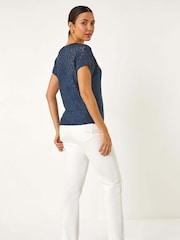 Blusa de malha mista de crochê Roman - Imagem 3 de 5