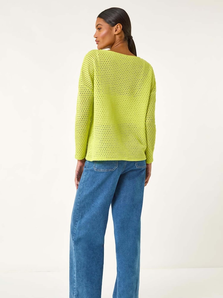 Roman Green Crochet Cotton Jersey Top - Image 2 of 5