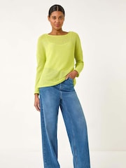 Roman Green Crochet Cotton Jersey Top - Image 3 of 5