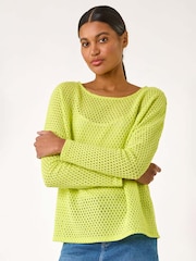 Roman Green Crochet Cotton Jersey Top - Image 4 of 5