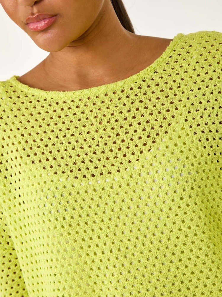 Roman Green Crochet Cotton Jersey Top - Image 5 of 5