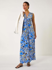 Roman Blue Leaf Puff Print Maxi Dress - Image 2 of 5