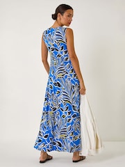 Roman Blue Leaf Puff Print Maxi Dress - Image 3 of 5