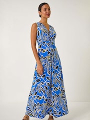 Roman Blue Leaf Puff Print Maxi Dress - Image 4 of 5