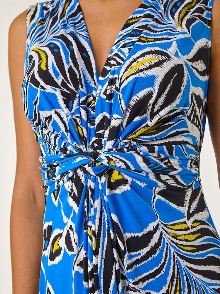 Roman Blue Leaf Puff Print Maxi Dress - Image 5 of 5