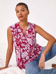 Roman Pink Textured Leaf Print Vest Top - Image 1 of 5