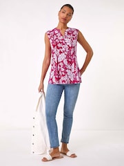 Roman Pink Textured Leaf Print Vest Top - Image 2 of 5