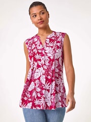 Roman Pink Textured Leaf Print Vest Top - Image 4 of 5