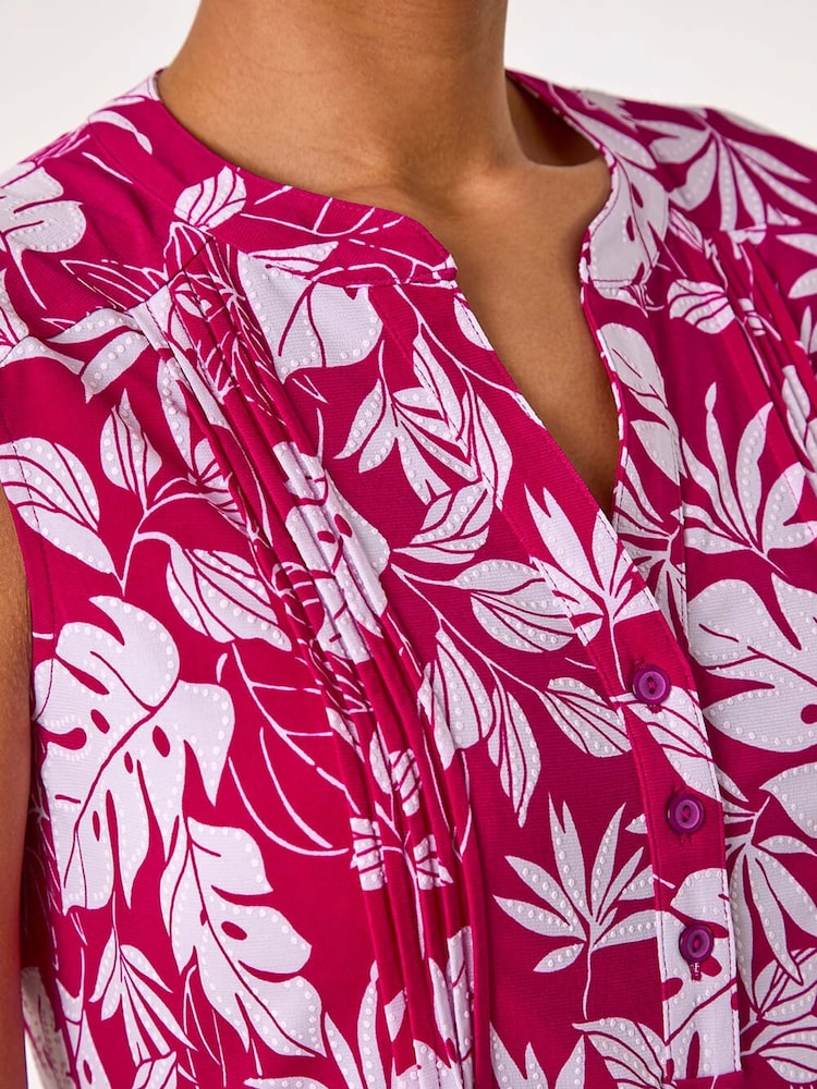 Roman Pink Textured Leaf Print Vest Top - Image 5 of 5