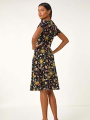 Roman Pink Floral Print Ring Detail Midi Dress - Image 2 of 5