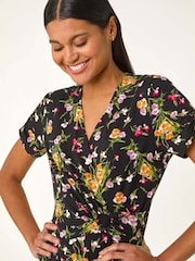 Roman Pink Floral Print Ring Detail Midi Dress - Image 4 of 5