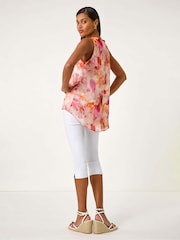 Roman Pink Floral Print Metallic Shell Top - Image 3 of 5