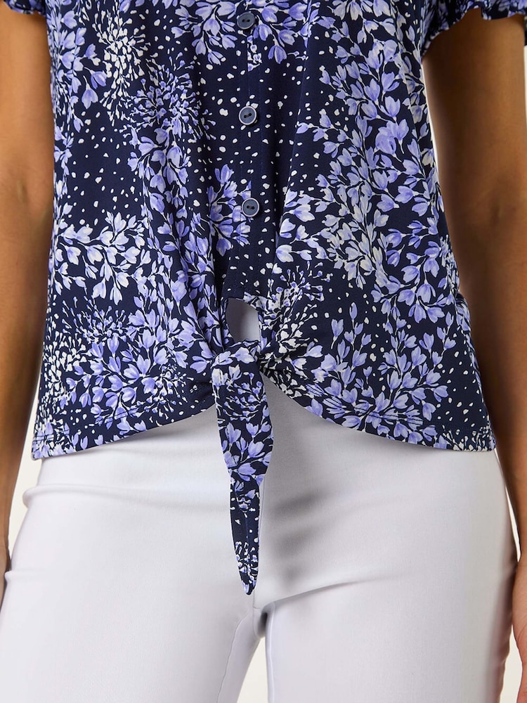 Top Roman cu imprimeu floral, legat în față, din material elastic - Image 5 of 5