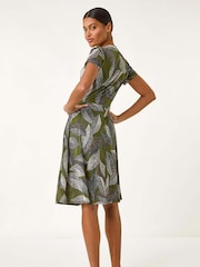 Roman Green Leaf Print Ring Detail Midi Dress - Image 2 of 5