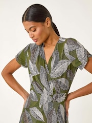 Roman Green Leaf Print Ring Detail Midi Dress - Image 4 of 5