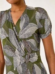 Roman Green Leaf Print Ring Detail Midi Dress - Image 5 of 5