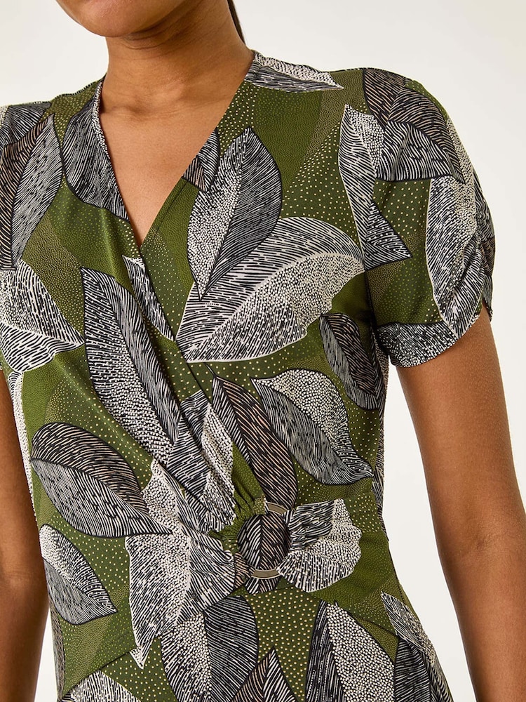 Roman Leaf Print Ring Detail Midi Dress - Imagen 5 de 5 Roman Leaf Print Ring Detail Midi Dress - Imagen 5 de 5