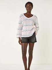 Roman White Multi Wave Scallop Crochet Jumper - Image 1 of 5