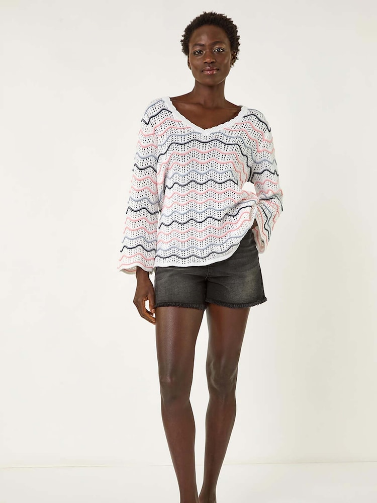Roman White Multi Wave Scallop Crochet Jumper - Image 1 of 5