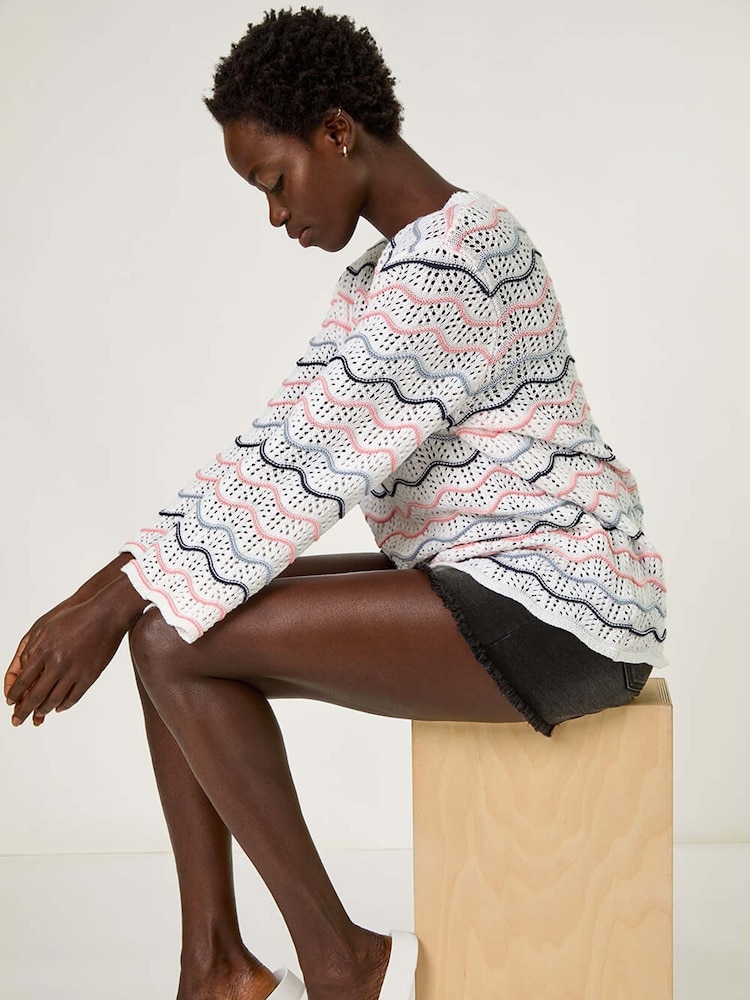 Roman White Multi Wave Scallop Crochet Jumper - Image 2 of 5