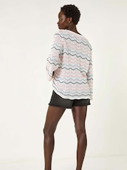 Roman White Multi Wave Scallop Crochet Jumper - Image 3 of 5