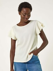 Branco - Camiseta Roman Texturizada com mangas e babados - Imagem 3 de 5