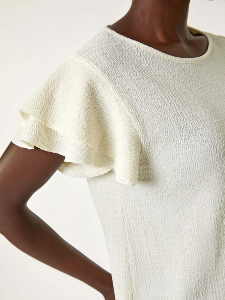 Roman White Textured Frill Sleeve T-Shirt - Image 5 of 5 Roman White Textured Frill Sleeve T-Shirt - Image 5 of 5