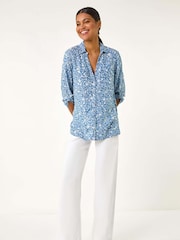 Roman Blue Floral Print Button Through Shirt - Image 2 of 5