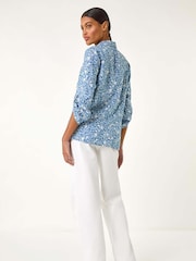 Roman Blue Floral Print Button Through Shirt - Image 3 of 5