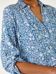 Roman Blue Floral Print Button Through Shirt - Image 5 of 5