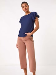 Roman Blue Textured Frill Sleeve T-Shirt - Image 3 of 5