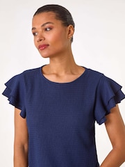 Roman Blue Textured Frill Sleeve T-Shirt - Image 4 of 5