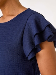 Roman Blue Textured Frill Sleeve T-Shirt - Image 5 of 5