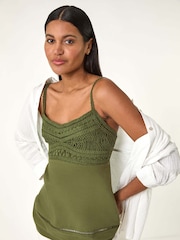 Roman Green Crochet 100% Cotton Cami Top - Image 1 of 5
