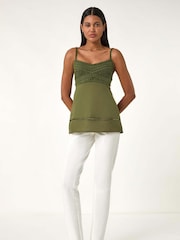 Roman Green Crochet 100% Cotton Cami Top - Image 2 of 5