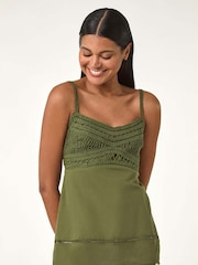 Roman Green Crochet 100% Cotton Cami Top - Image 4 of 5
