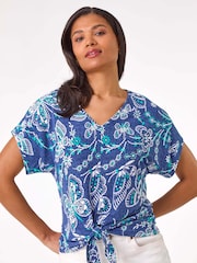 Blusa Roman com estampa texturizada e bainha Tie - Imagem 1 de 5