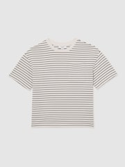 Blanco/azul marino - Reiss Paudie Cotton-Blend Stripe T-Shirt - Imagen 1 de 4