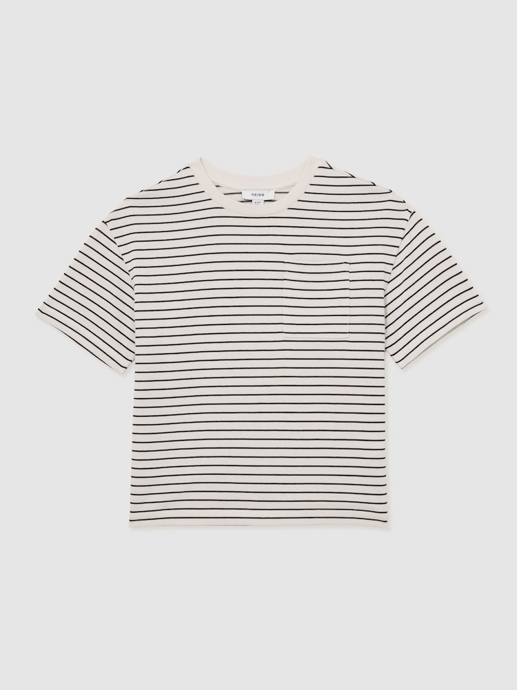 Blanco/azul marino - Reiss Paudie Cotton-Blend Stripe T-Shirt - Imagen 1 de 4