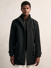 Reiss Black Player Hybrid Removable-Gilet Overcoat - Image 3 of 7