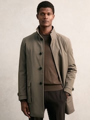 Reiss Mushroom Brown Player Hybrid Removable-Gilet Overcoat - Image 1 of 7