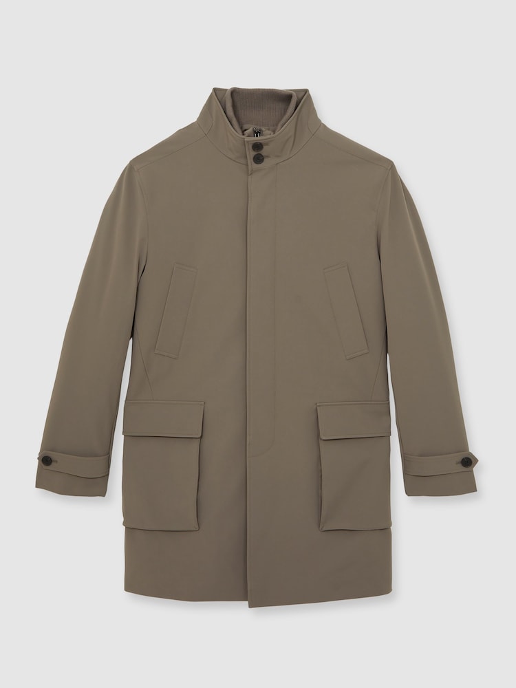 Reiss Mushroom Brown Player Hybrid Removable-Gilet Overcoat - Image 2 of 7