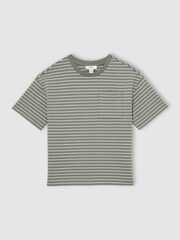 Salvia/blanco - Reiss Paudie Cotton-Blend Stripe T-Shirt - Imagen 1 de 4