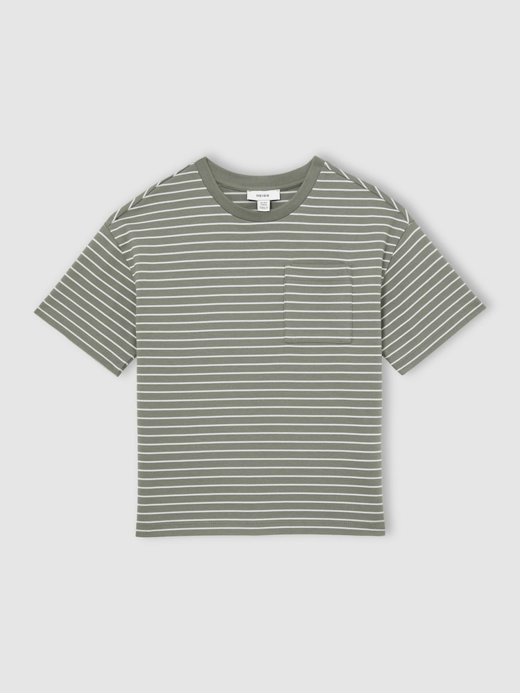 Salvia/blanco - Reiss Paudie Cotton-Blend Stripe T-Shirt - Imagen 1 de 4