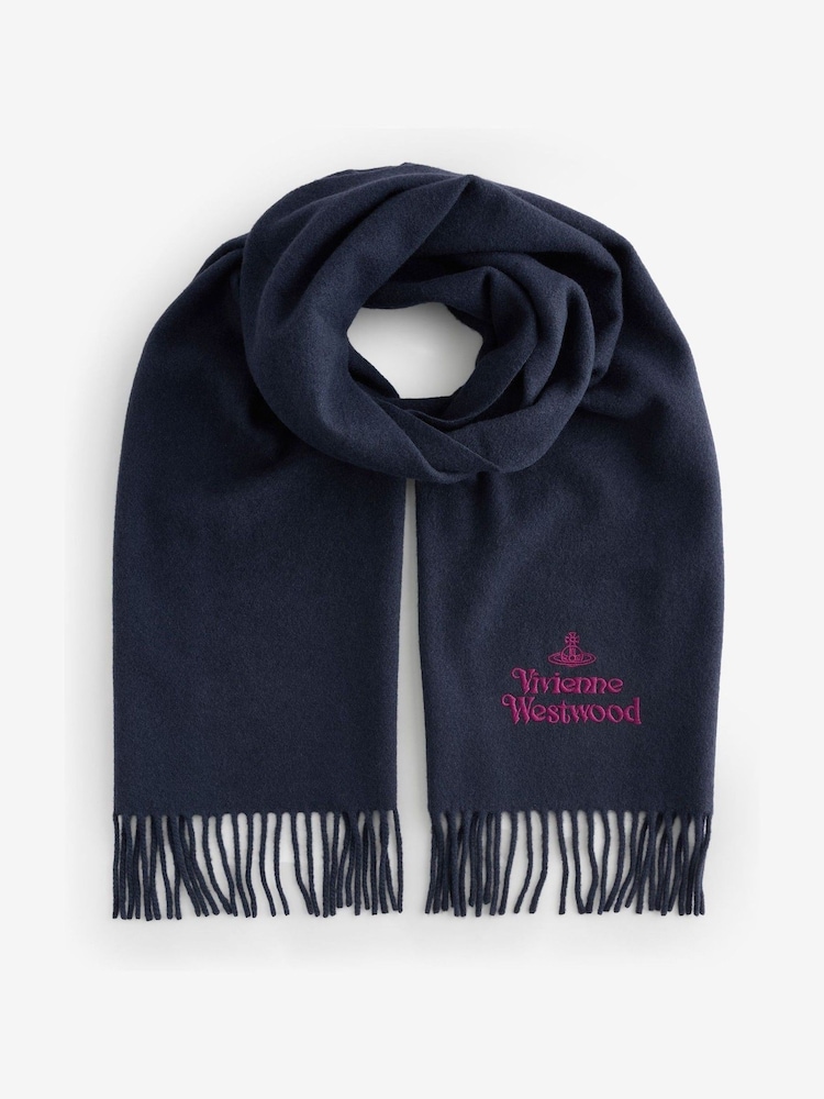 Vivienne Westwood Blue Embroidered Wool Scarf - Image 1 of 3 Vivienne Westwood Blue Embroidered Wool Scarf - Image 1 of 3